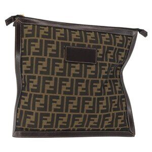 FENDI Zucca Canvas Pouch Black Brown Auth